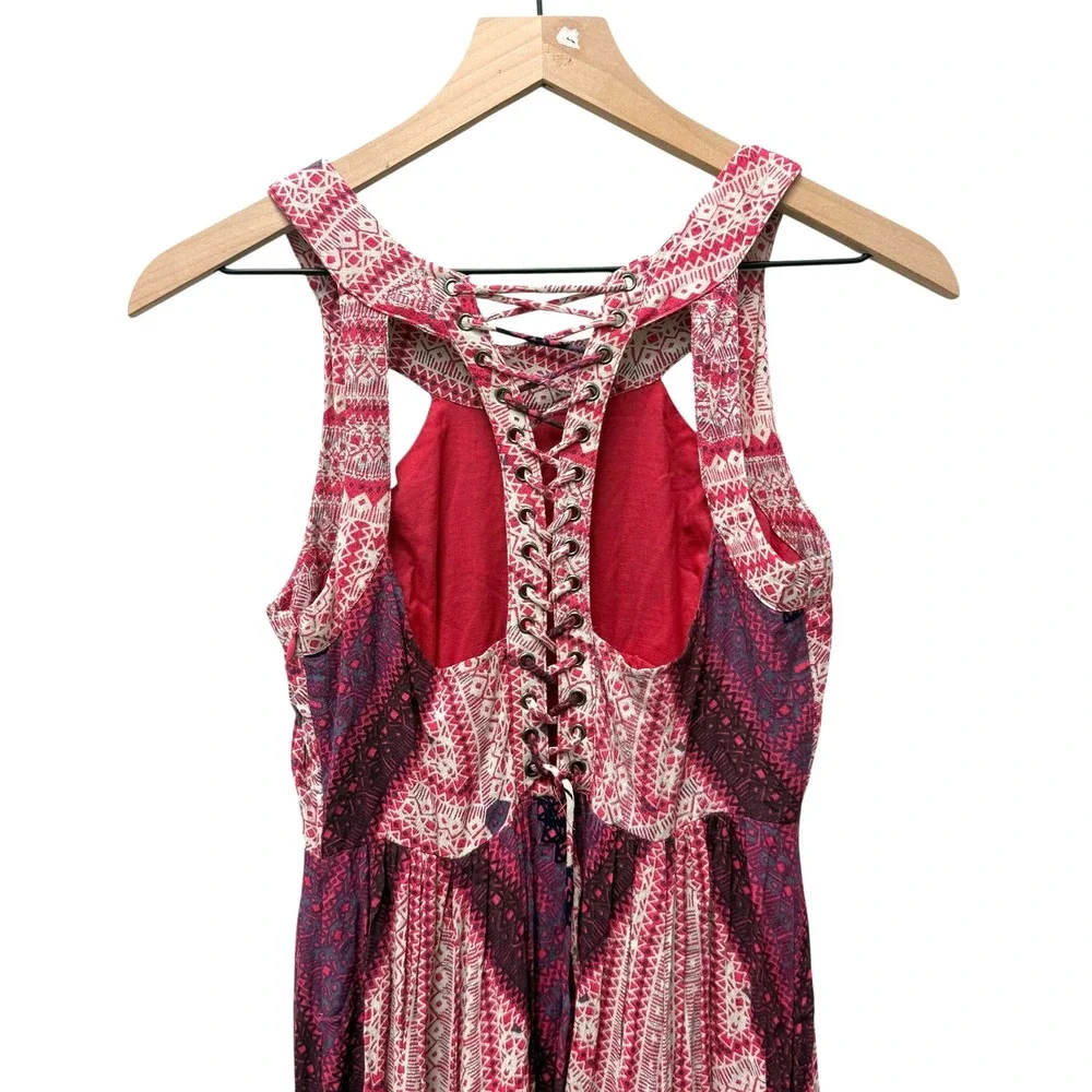 Free People Made‎ My Day Lace Up Back Maxi Dress Pink Burgundy Size 0